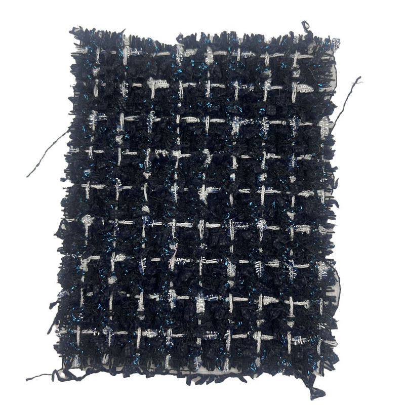 Роскошные темно-синие твидовые ткани в клетку с синей металлической смесью для женской одежды 23511