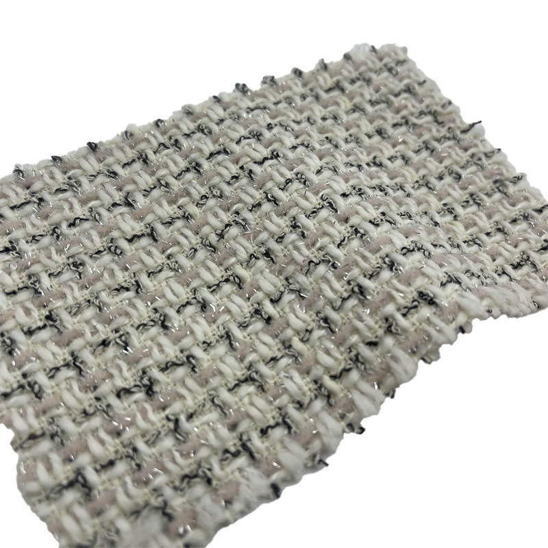 Светло-розовая клетчатая твидовая модная ткань с металлическим оттенком для платья 23523